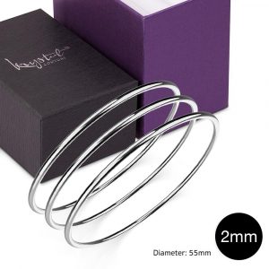 Boxed 3 pcs Solid Golf Bangle 2mm Set in White Gold