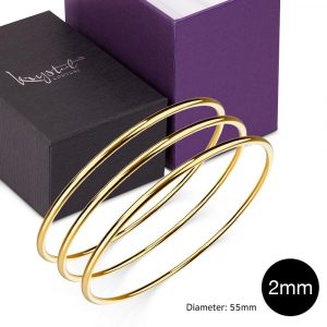 Boxed 3 pcs Solid Golf Bangle 2mm Set in Gold