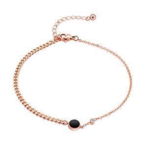 Single Black Dial Charm Resin Chain Rose Gold Layered Anklet