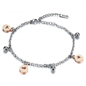 Hearts And Ball Charm Two Tone Anklet