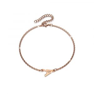 Bold Alphabet Letter Initial Charm Bracelet in Rose Gold Tone