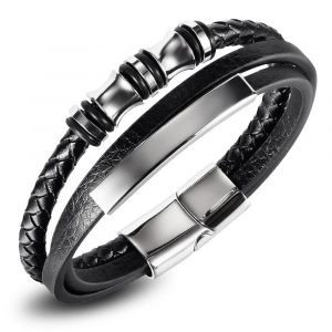 Triple Black Braided Leather Wrap Bracelet