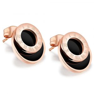 Modern Geometric Style Stud Earrings Circles Rose Gold
