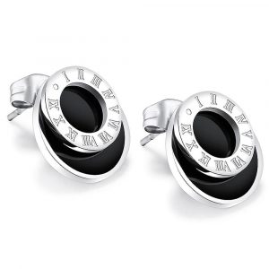 Modern Geometric Style Stud Earrings Circles White Gold