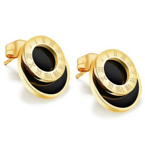 Modern Geometric Style Stud Earrings Circles Gold