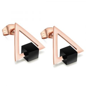 Modern Geometric Style Stud Earrings Triangle & Cube Rose Gold
