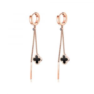 Black Clover Dangle Huggie Earrings