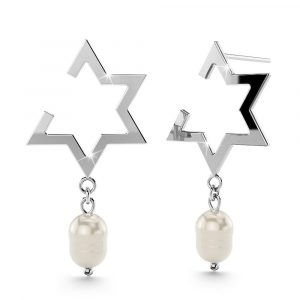 Starry Pearl Drop Earrings in White Gold