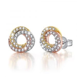 Que Shimmery Twirl Stud Tri Tone Layered Earrings