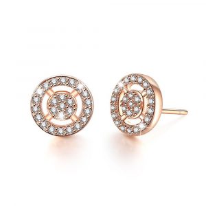 Shiny Created Diamonds Halo Rose Gold Layered Stud Earrings