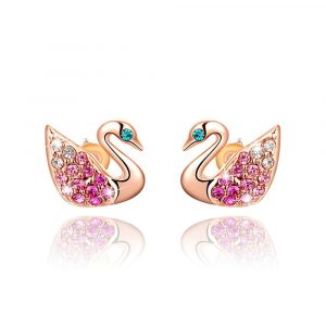 Embellished with Austrian Crystals Swan Rose Gold Layered Stud Earrings