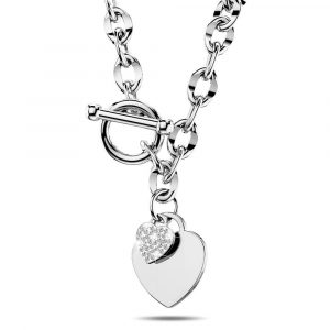 Diamond cut Belcher Chain T-lock Toggle Necklace in White Gold Layered Steel Jewellery