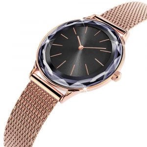 Bullion Gold Women's Geometic Mineral Glass Watch Black