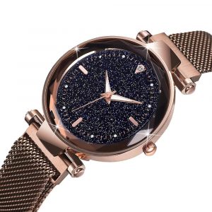 Bullion Gold Sparkly Black Glass Coffee Gold Watch Embellished with Crystals
