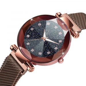 Bullion Gold Sparkly Black Glass Coffee Gold Watch Embellished with Crystals