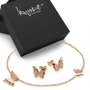 Boxed Exquisite Butterfly Earrings & Charm Anklet Set