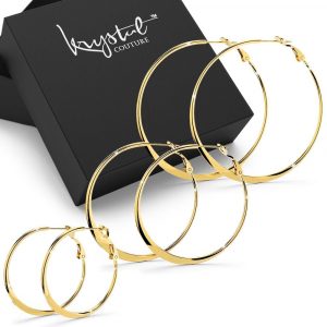 Boxed 3pr Semi Flattened Gold Hoop Earrings Set