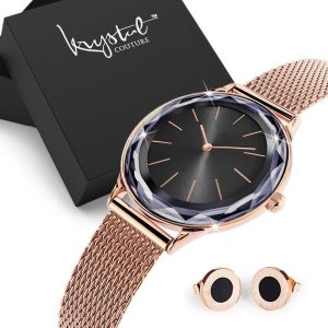 Boxed Gift Set Women's Geometic Mineral Glass Watch