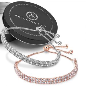 Boxed Two Row Created Diamonds Pull-Tie Tennis Bracelet Set