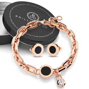 Boxed Roman Numeral Bracelet with Archaeo Stud Earrings in Rose Gold