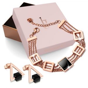 Boxed of Glamourous Geometric Layered Chain Bracelet and Stud Earrings Triangle Set