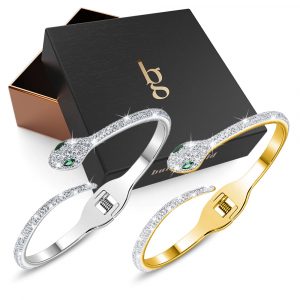 Boxed Serpent Cuff Bangle Set in Gold and White Gold