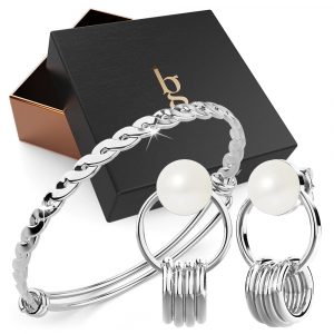 Boxed Capture of Beauty Bangle and Earrings Set in White Gold