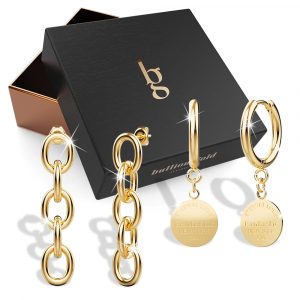 Boxed 2 Pairs of Modern Earrings Set In Gold
