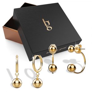 Boxed 3 Pairs of Gold Orb Earrings Set