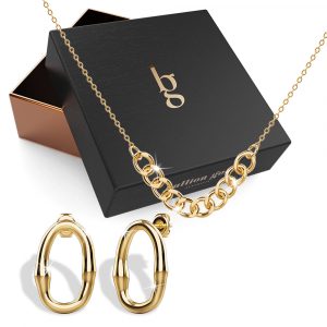 Boxed Rebel Link Necklace & Ovalicious Stud Set In Gold