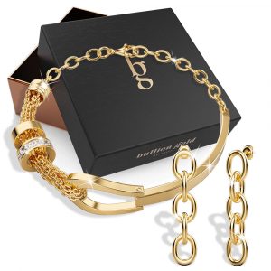 Boxed Knot Gold Stainless Steel Bracelet & Lewis Dangle Gold Layered Earrings Set
