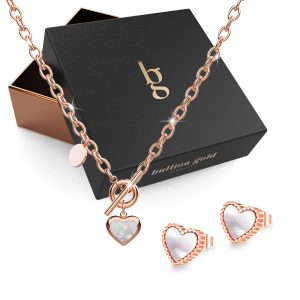 Boxed Corazon Necklace & Earrings Set In Rose Gold