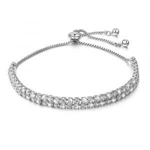 Two Row Created Diamond Pull-Tie Tennis Bracelet White Gold