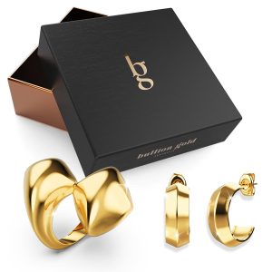 Boxed Gold-luminous Ring and Earrings Set