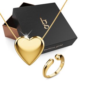 Boxed Infinite Love Jasper Ring and Heart Necklace Set In Gold