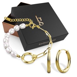 Boxed Freshwater Baroque Pearl Bracelet & Hoop Earring 16mm Set
