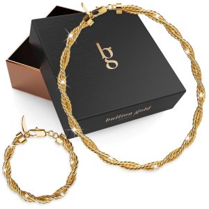 Boxed Bea Gold Double Twist Bracelet and Necklace Set