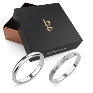 Boxed 2 Pieces Stacker Ring in White Gold