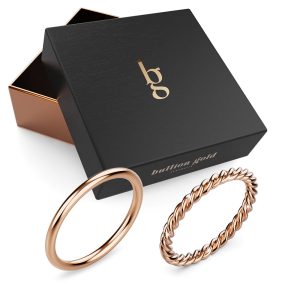 Boxed Classic Tubular and Slim Silhouette Rose Rings in Rose Gold