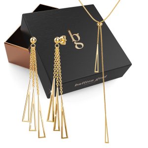 Boxed Tassel Gold Layered Earrings and Necklace Set