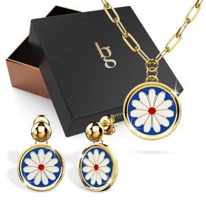 Boxed Bullion Blue Blossom Necklace and Earring Set in Gold