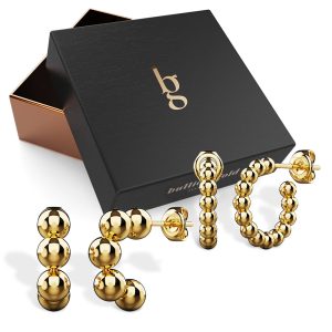 Boxed 2 Pairs of Gold Layered Earrings Set
