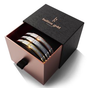 Boxed Modest 3 Pc Tri-Tone Hinged Bangle Set