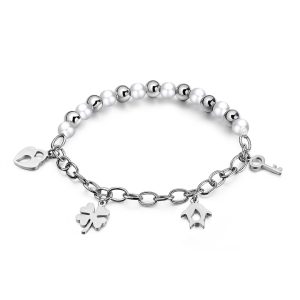 Polished Charm Bracelet In White Gold