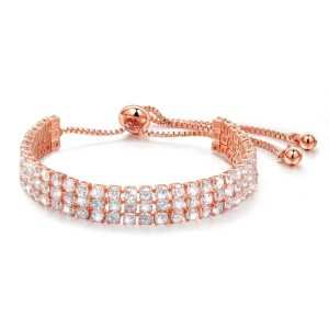 Three Row Created Diamond Pull-Tie Tennis Bracelet Rose Gold