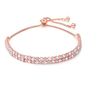 Two Row Created Diamond Pull-Tie Tennis Bracelet Rose Gold