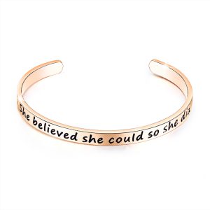 Inspirational Inscription Cuff Bangle in Rose Gold Layered Steel Jewellery