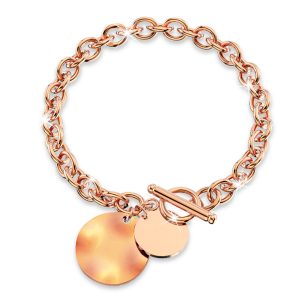 Hammered Disc Charm Belcher T-Bar Toggle Bracelet in Rose Gold Layered Steel Jewellery