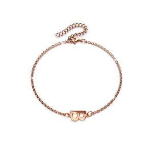 Bold Alphabet Letter Initial Charm Bracelet in Rose Gold Tone - B