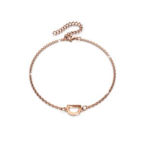 Bold Alphabet Letter Initial Charm Bracelet in Rose Gold Tone - D